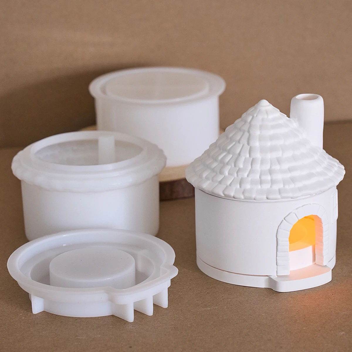 3D House Incense Stove Silicone Mold Set DIY Chimney House Design Candle Holder Jar Gypsum Concrete Mold Craft Making Supplies view 4