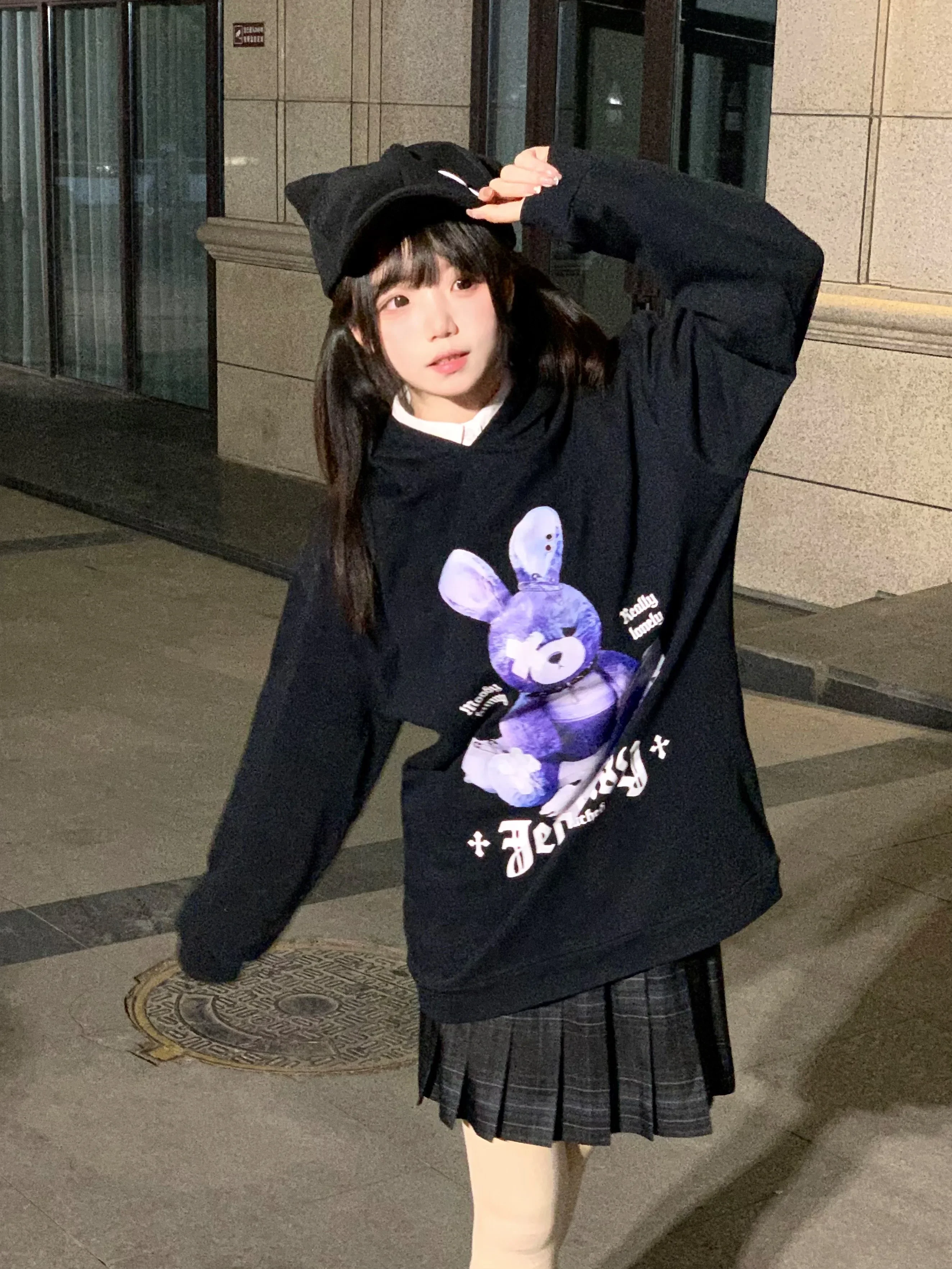 Gothic Dark Mine Long Cartoon Sweatshirts Japanese Style Harajuku Girls Cute Rabbit Ear Hooded Hoodies Punk Long-sleeved Tops