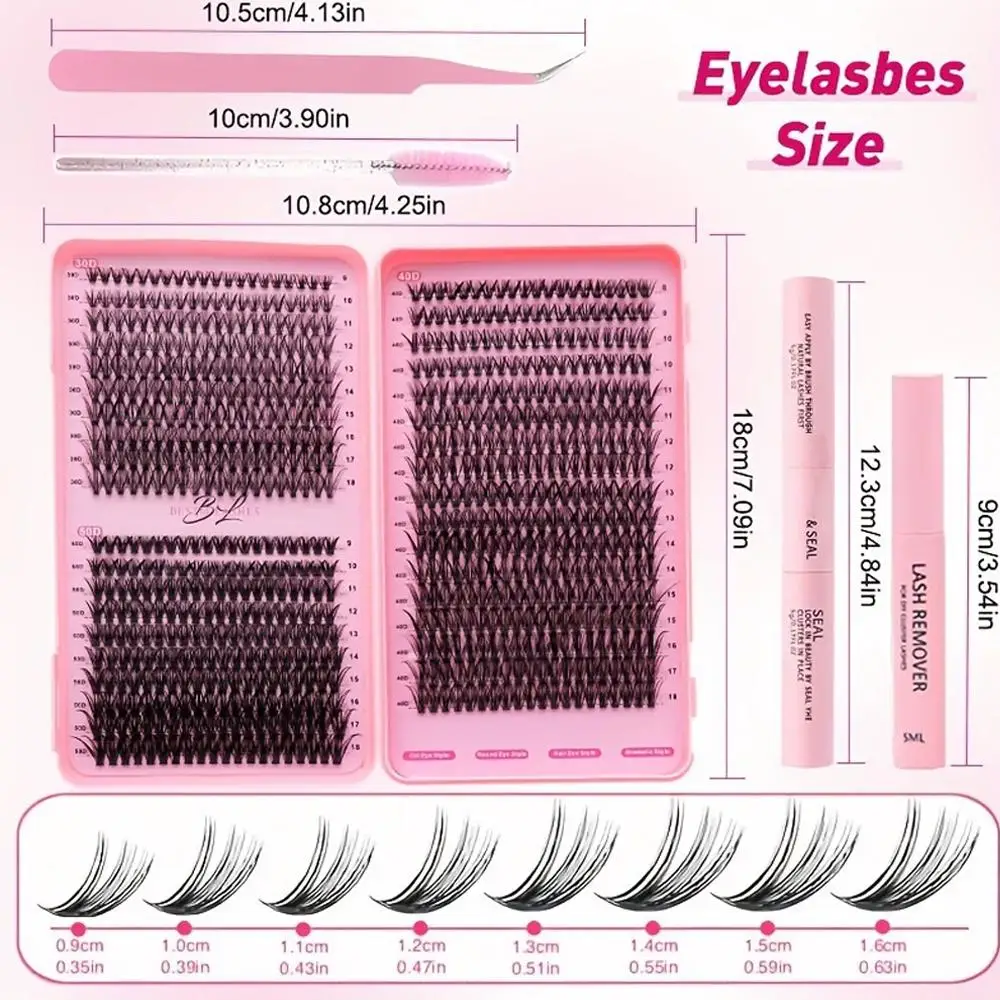 Wimpernbuch mit 740 Cluster, 30D 40D Hot Melt Single Cluster Falsche Wimpern, segmentierte Puffy Lashes, großes Fassungsvermögensset
