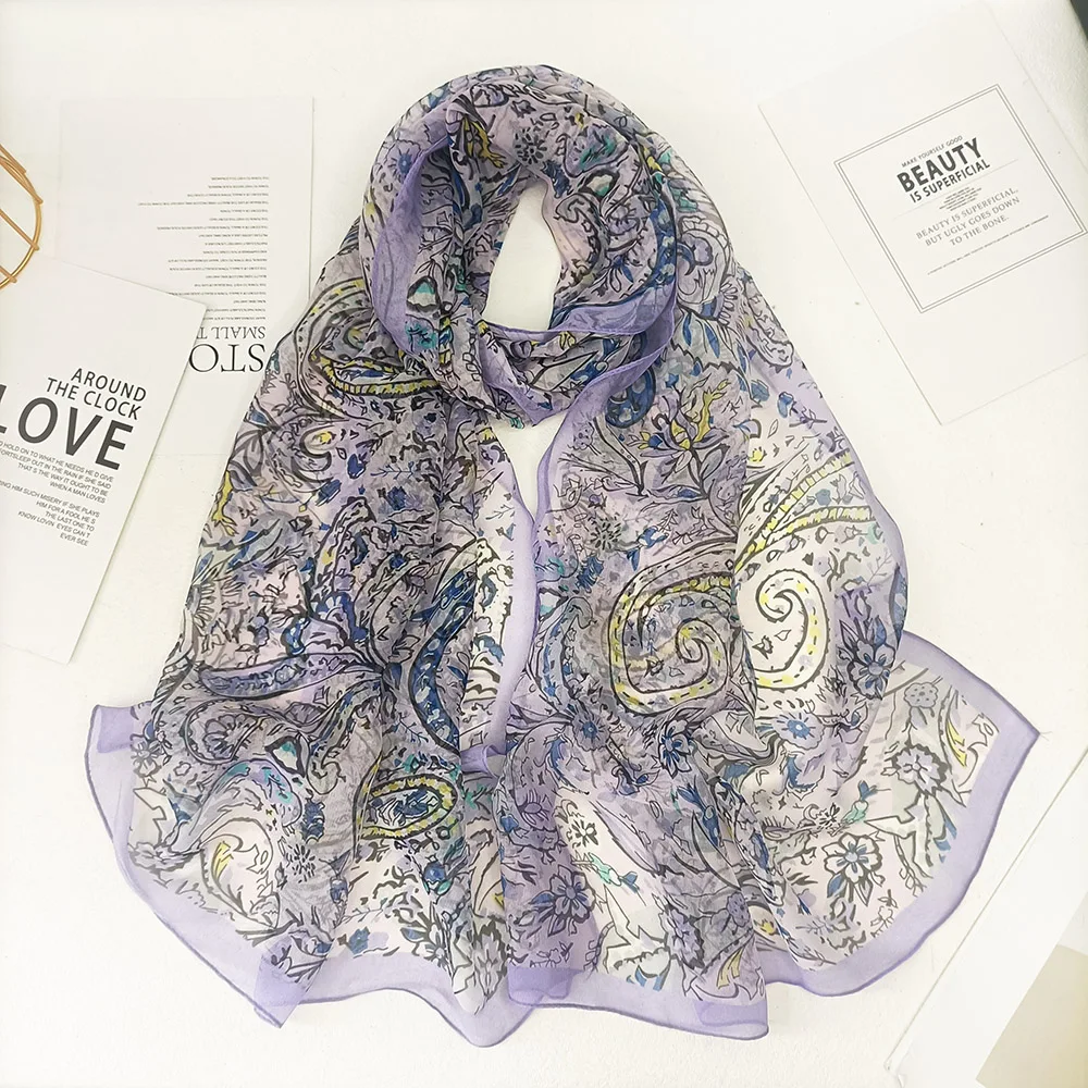 Bandana de gasa para mujer, pañuelo elegante de flor de anacardo Georgette, protector solar para playa, chal de Hijab fino para verano