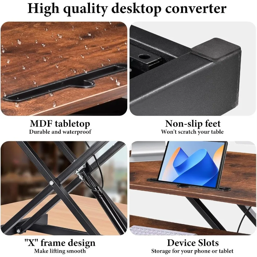 37단계 높이 조절 가능한 스탠딩 데스크 컨버터(키보드 트레이 포함): 홈 오피스용, 앉아서 일하는 컴퓨터 워크스테이션과 호환 가능