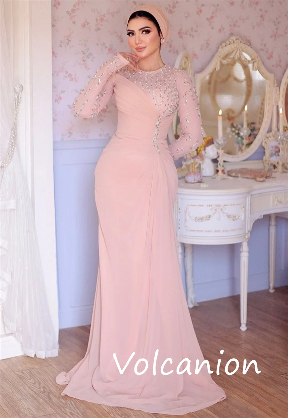 Maßgeschneiderte lange Kleider im modernen Jersey-Stil mit Pailletten und Falten, Trompete, U-Ausschnitt, maßgeschneiderter Anlass, kompliziert