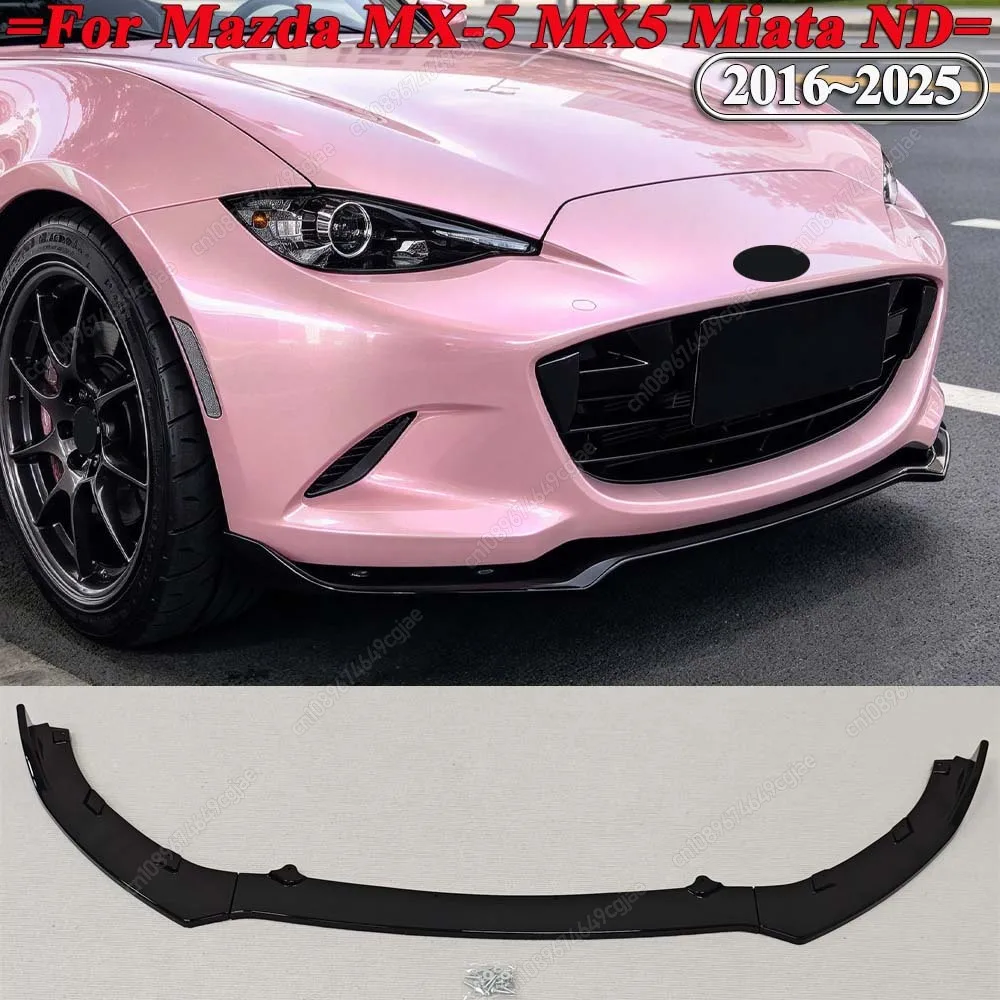 For Mazda MX-5 MX5 Miata ND 2Door 2016-2025 Front Bumper Spoiler Lip Splitter Exterior Accessories Protector ABS Gloss Black Kit