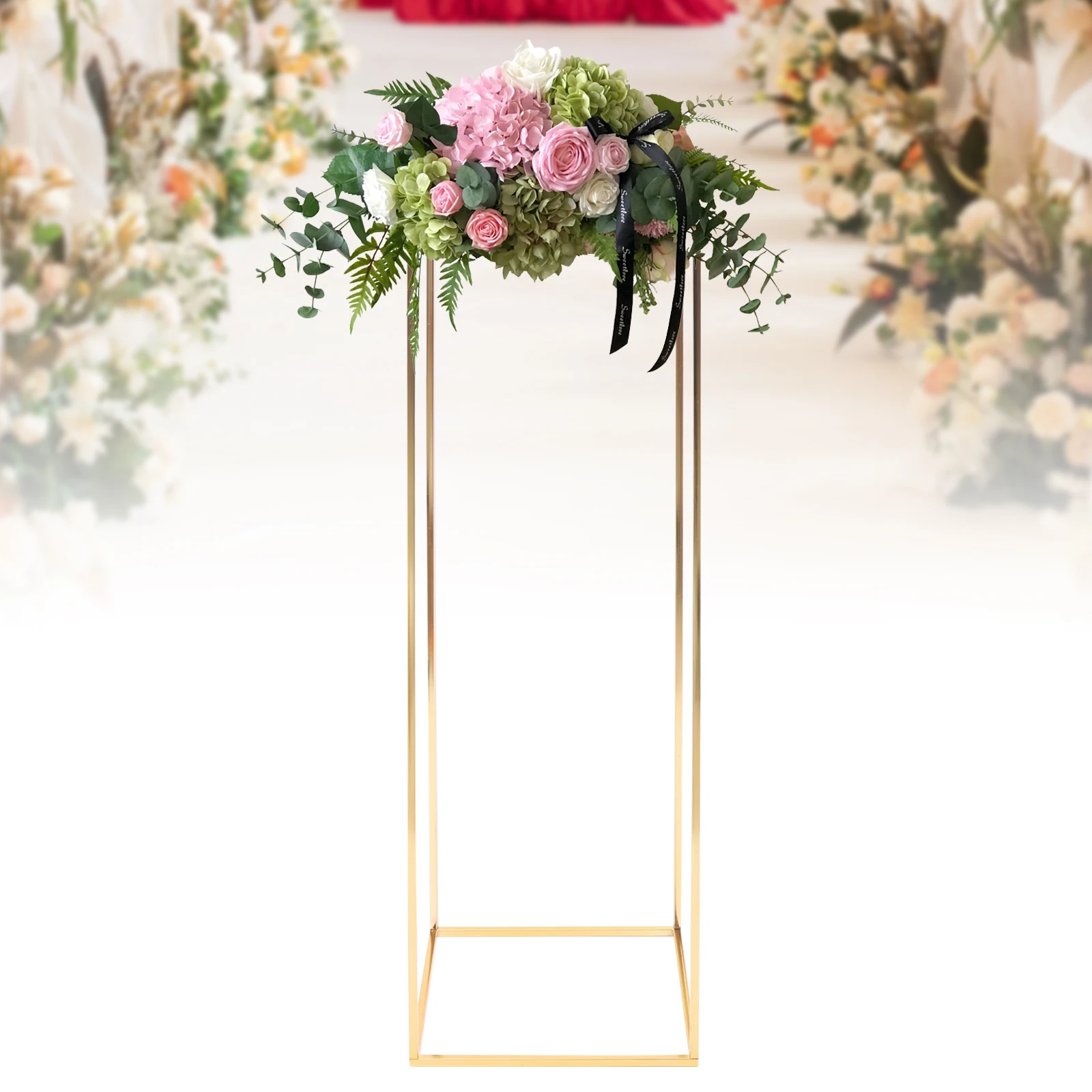 DIY Transparent Top Flower Floor Stand Metal Column Flower Stand Arrangement For Wedding Party Dinner Centerpiece Decoration