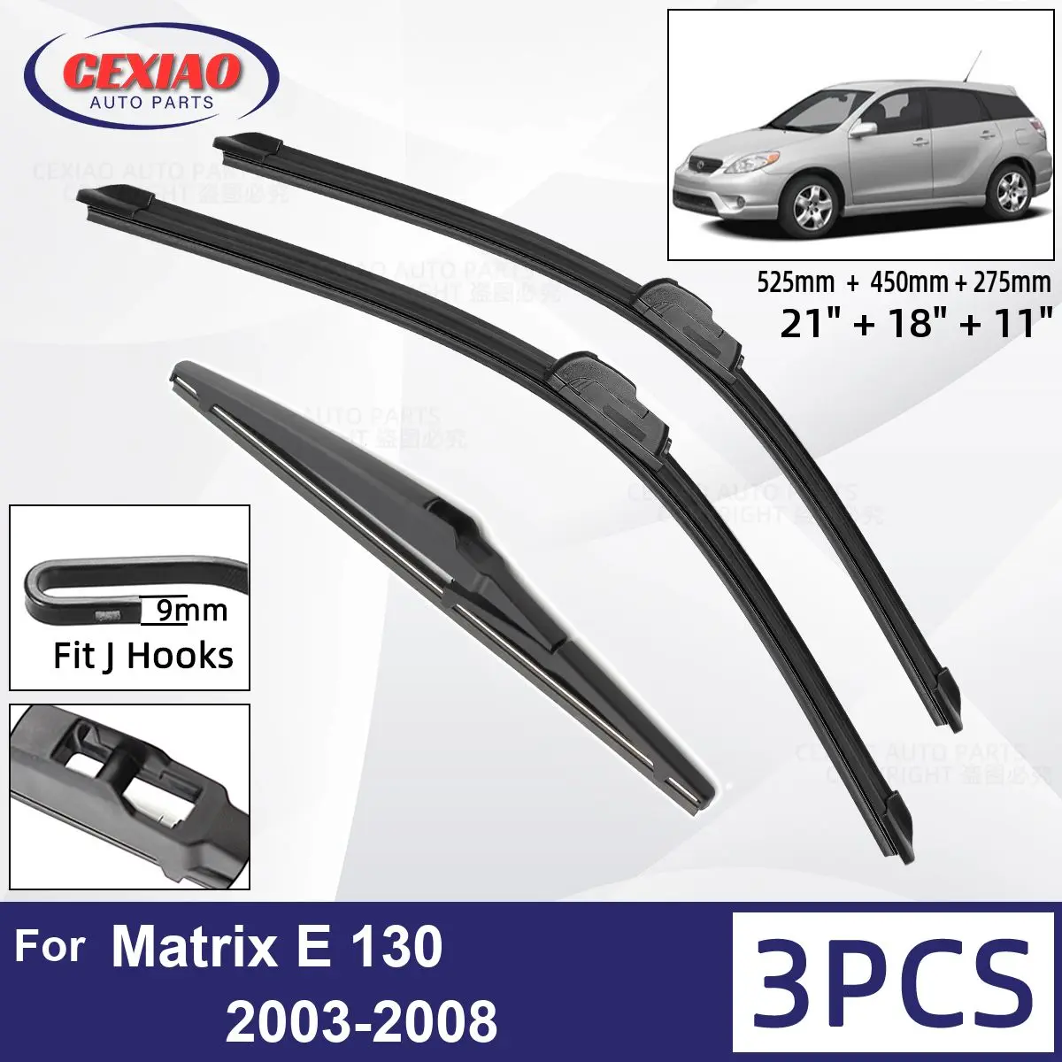 

Щетки стеклоочистителя передние и задние для Toyota Matrix E 130 2003-2008, мягкие резиновые стеклоочистители для автомобильного лобового стекла, 21 "18" 11 "2006 2007