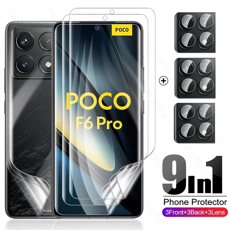 9In1 Hydrogel Film Back Screen Protector Cover For Xiaomi Poco F6 Pro 5G Camera Glass Pocof6pro Pocof6 Poko Little F6Pro F 6 6F