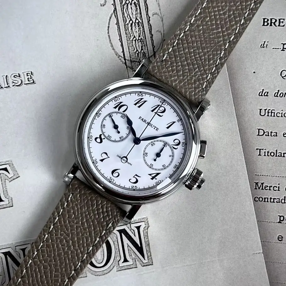 

Мужские часы FARASUTE с хронографом, 40 мм, механические, с ручным заводом, сапфировое стекло, водонепроницаемые, ST19, эмалевый циферблат