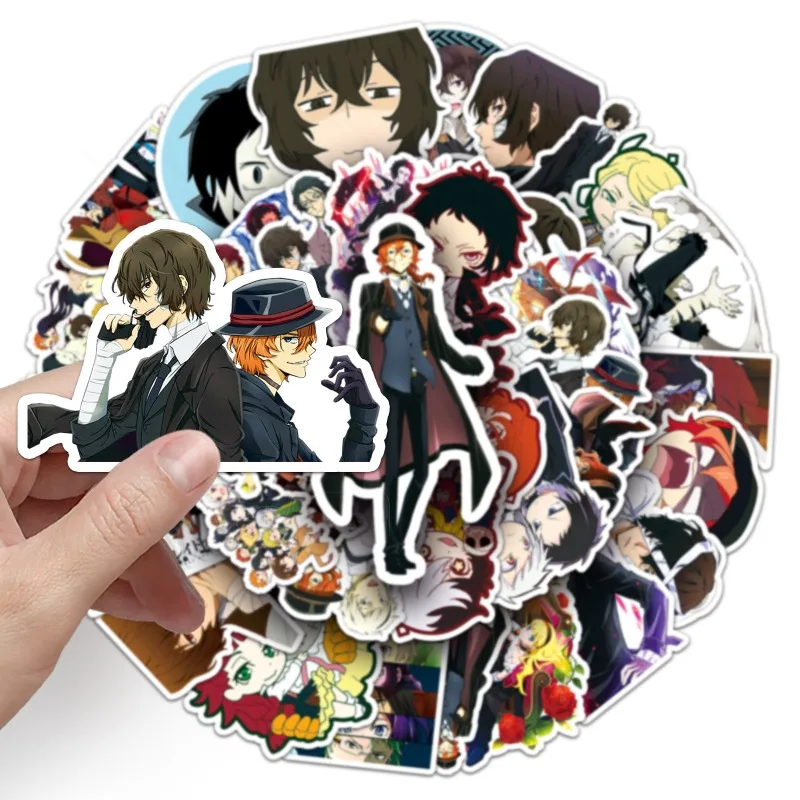 Pegatinas de Anime japonés Bungo Stray Dogs, pegatinas impermeables para taza de agua, equipaje de ordenador portátil, papelería de escritorio, decoración, 50 piezas