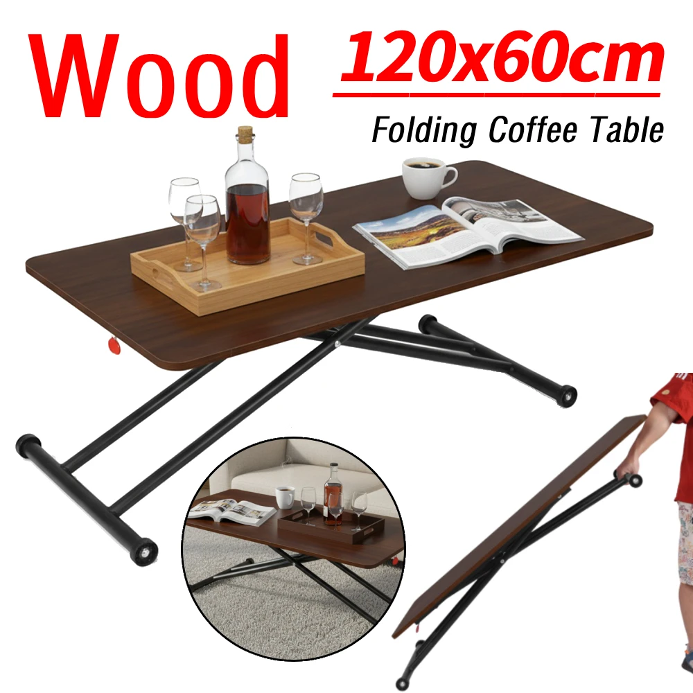 

Folding Coffee Table with Rollers Portable Floor Table Wooden Modern Coffee Table for Living Room Home