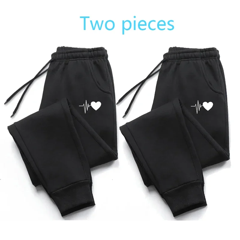 Two Pieces Soft Womens Tracksuit Trousers Print Casual JoggingSports Pants Trend Street Sweatpants Black Grey Navy Mix and Match