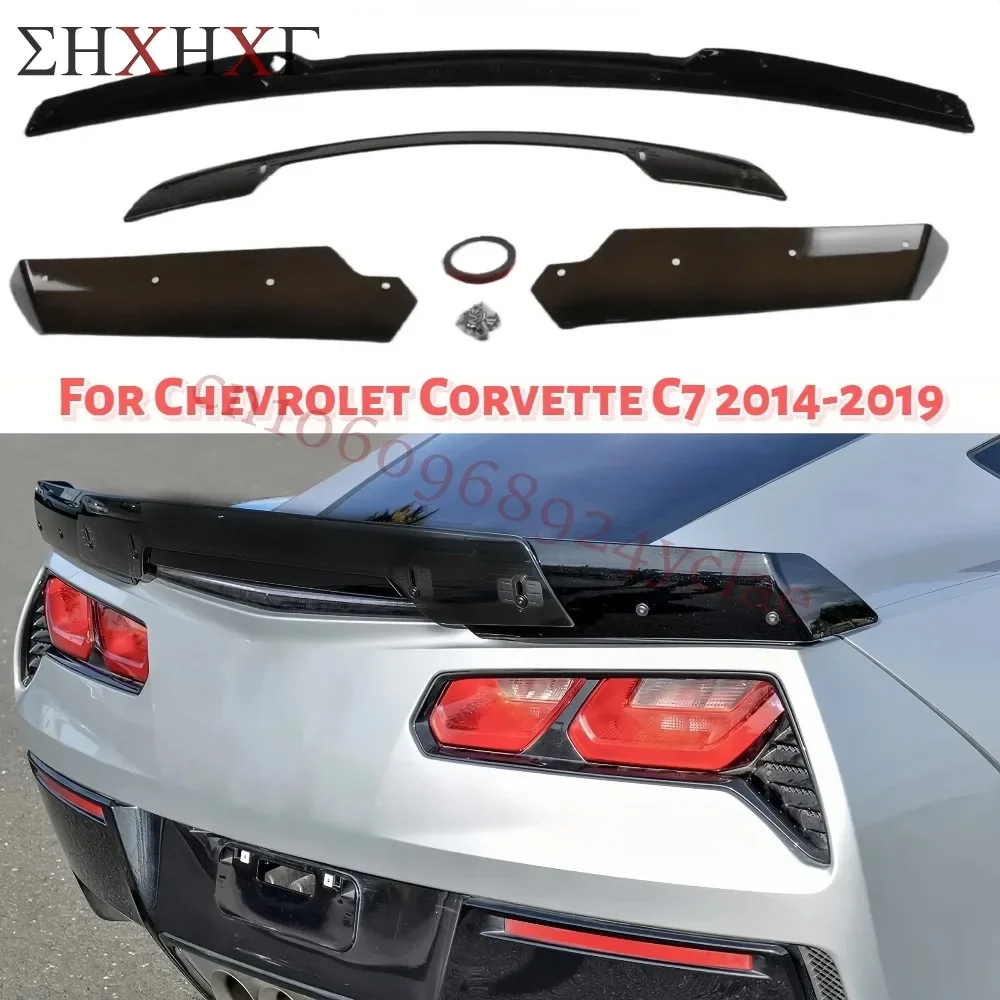 

car styling Gloss Black+Carbon fiber pattern ABS Rear Trunk Spoiler wing protector for 2014-2019 fior Chevrolet Corvette C7 Z06