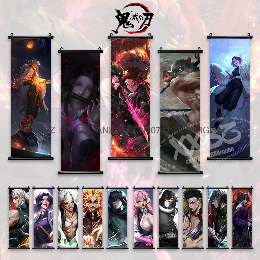 

Demon Slayer Scrolls Picture Anime Posters Kamado Tanjirou Home Decoration Kanroji Mitsuri Hanging Painting Uzui Tengen Wall Art