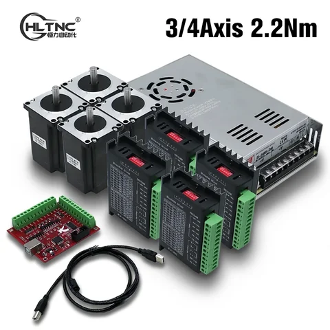 HLTNC 3 4 Axis Kit CNC Nema 23 2.2N 82mm Stepper Motor Driver TB6600 DM542 DM556 USB LPT Mach3 Controller + 350W 36V Power PSU