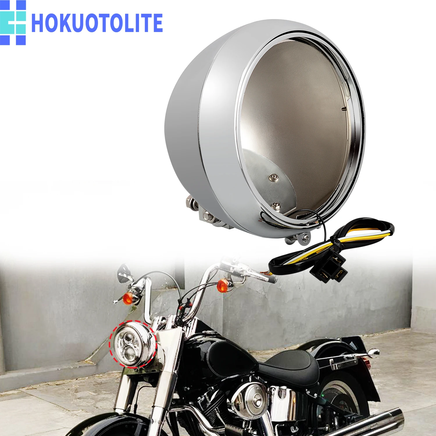 7" Headlight Shell Kit Motorcycle Chrome Headlamp Light Bulb Bucket Housing For Honda Harley Heritage Softail Fat Boy 1986-2011