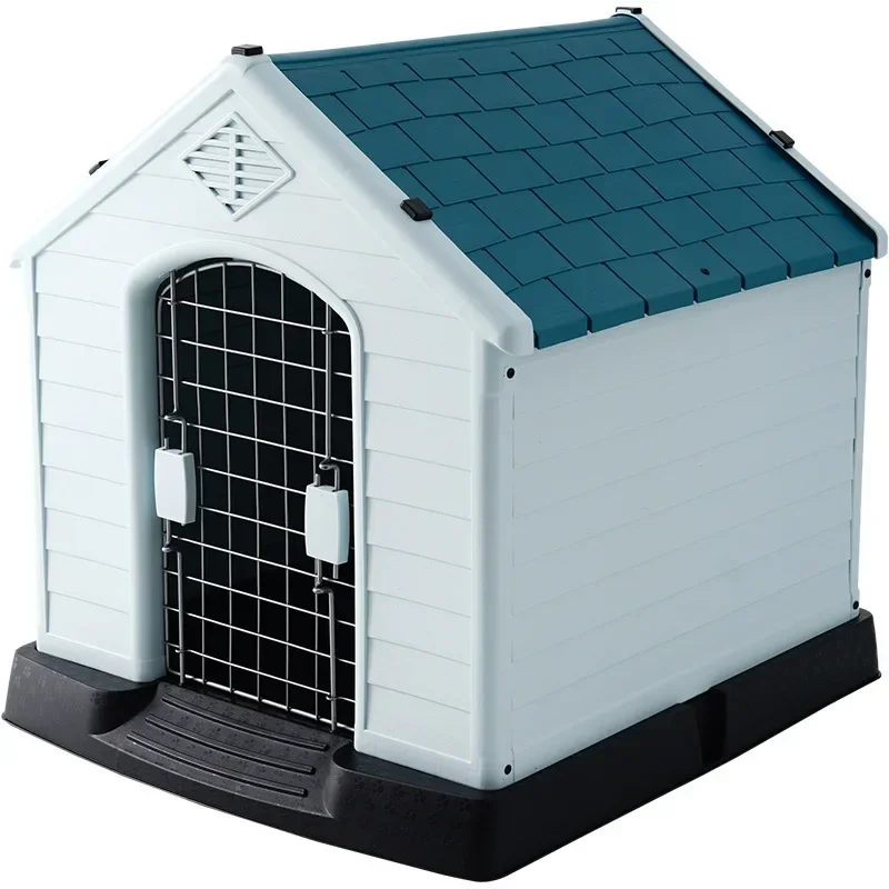 Outdoor Plastic Pet Dog House Large Size Waterproof Dog Kennel House with Iron Door and Skylight