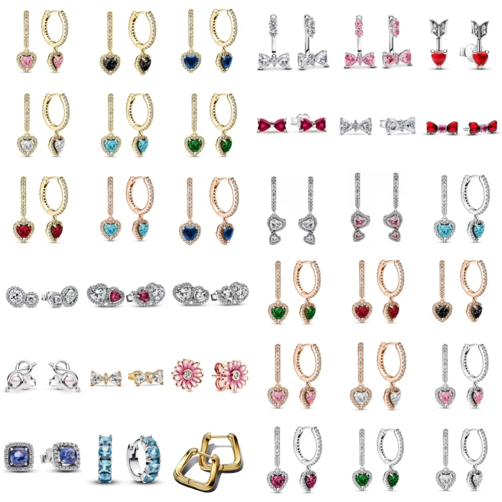 The New 925 Silver White Pink Red Blue CZ Stud Earrings Bow Exquisite High-quality Jewelry Gifts Suitable For European Women