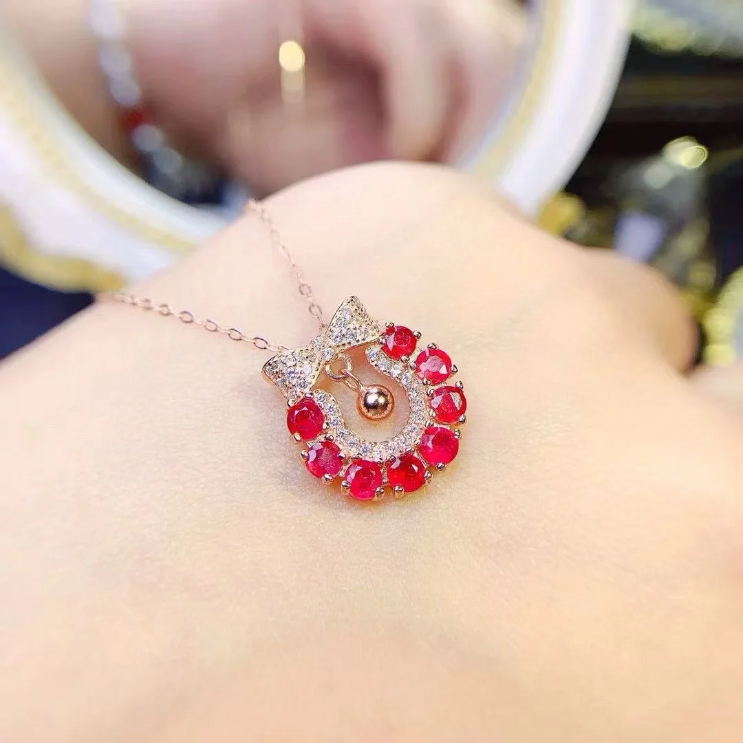 

KJJEAXCMY Fine Jewelry Natural Myanmar Ruby Women's Pendant S925 Silver Electroplating Process Inlaid Pure Gems Support Testing