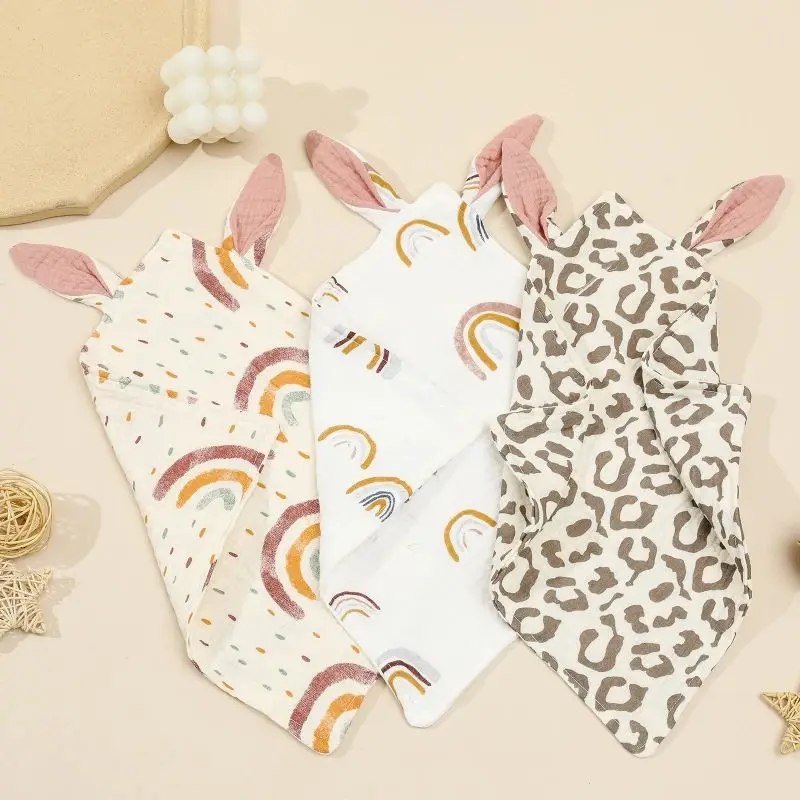 Newborn Baby Cotton Mulsin Comforter Carton Rabbit Ear Double Guaze Soothe Appease Towel for Toddlers Bibs Burp Cloths Infant