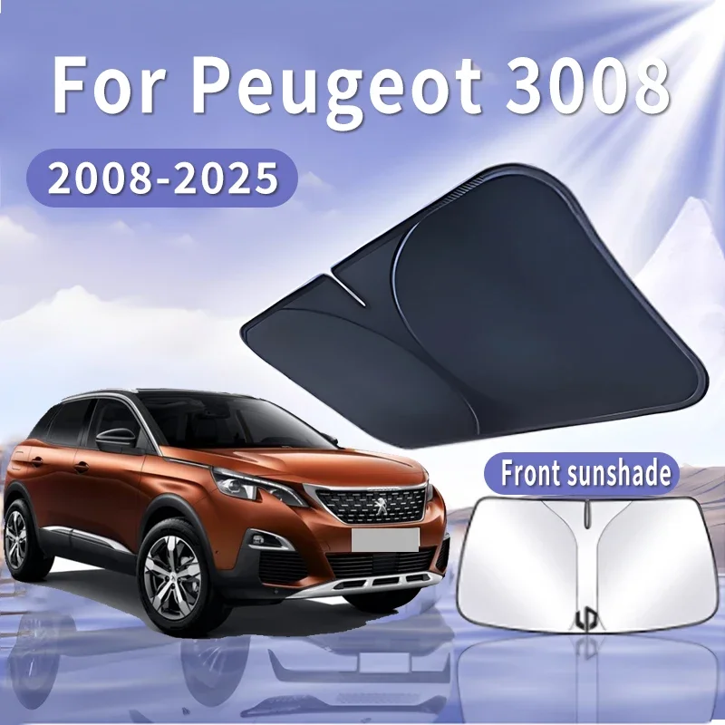 Pelindung matahari mobil untuk Peugeot 3008 2008 ~ 2025 2016 kaca depan pelindung matahari isolasi panas pendingin musim panas Aksesori otomatis dapat dilipat