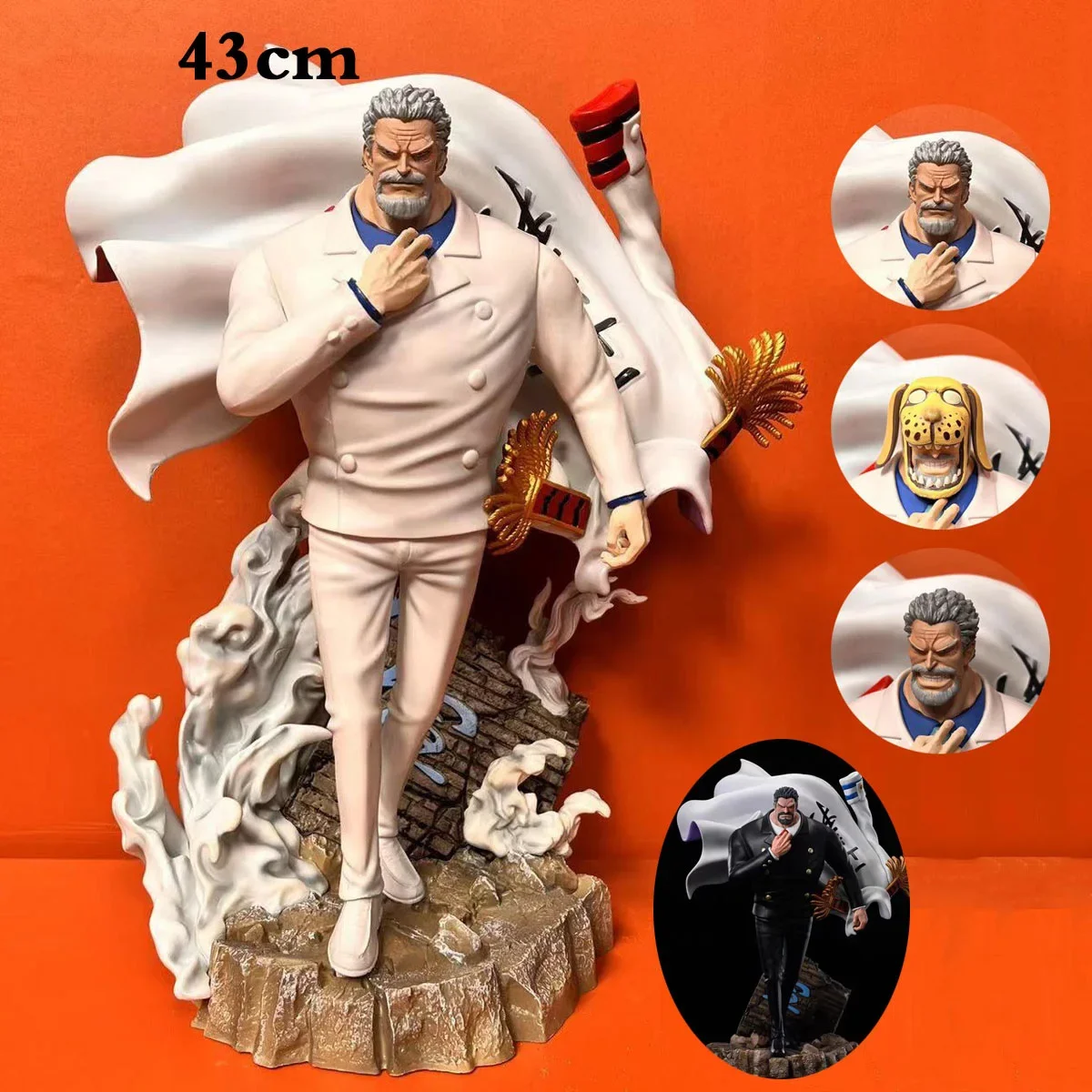 

43cm One Piece Figure Monkey D Garp Vice Admiral Action Figures Changeable Heads Gk Pvc Statue Doll Collect Model Decor Toy Gift