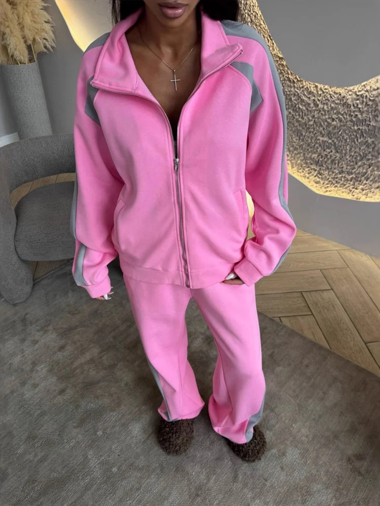

Color Blo Long Sve Zipper Cardigan with Belted Sports Pants Women's Casual Set Polyester Material Autumn 2025 Collection