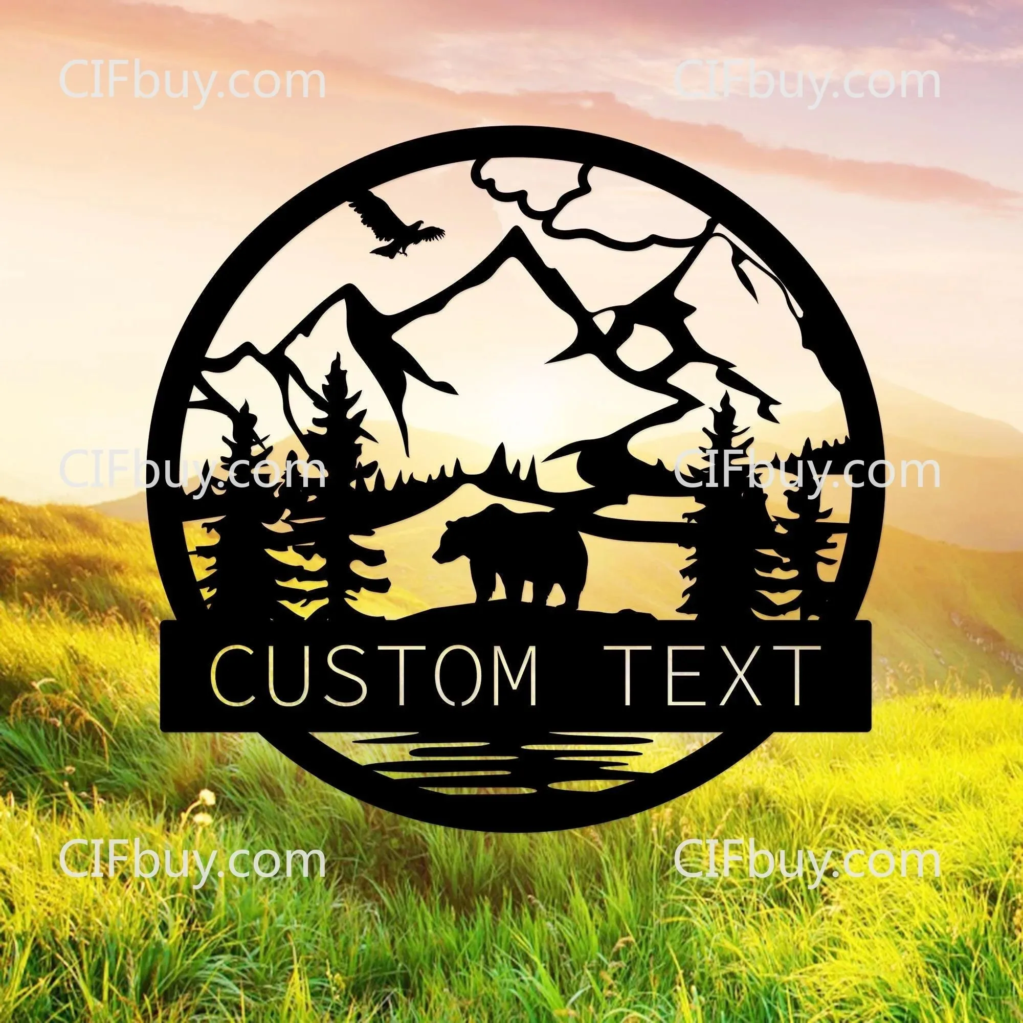 CIFbuy Wilderness Bear Cabin Metal Plaque Personalized Bear Mountain Outdoor Decor