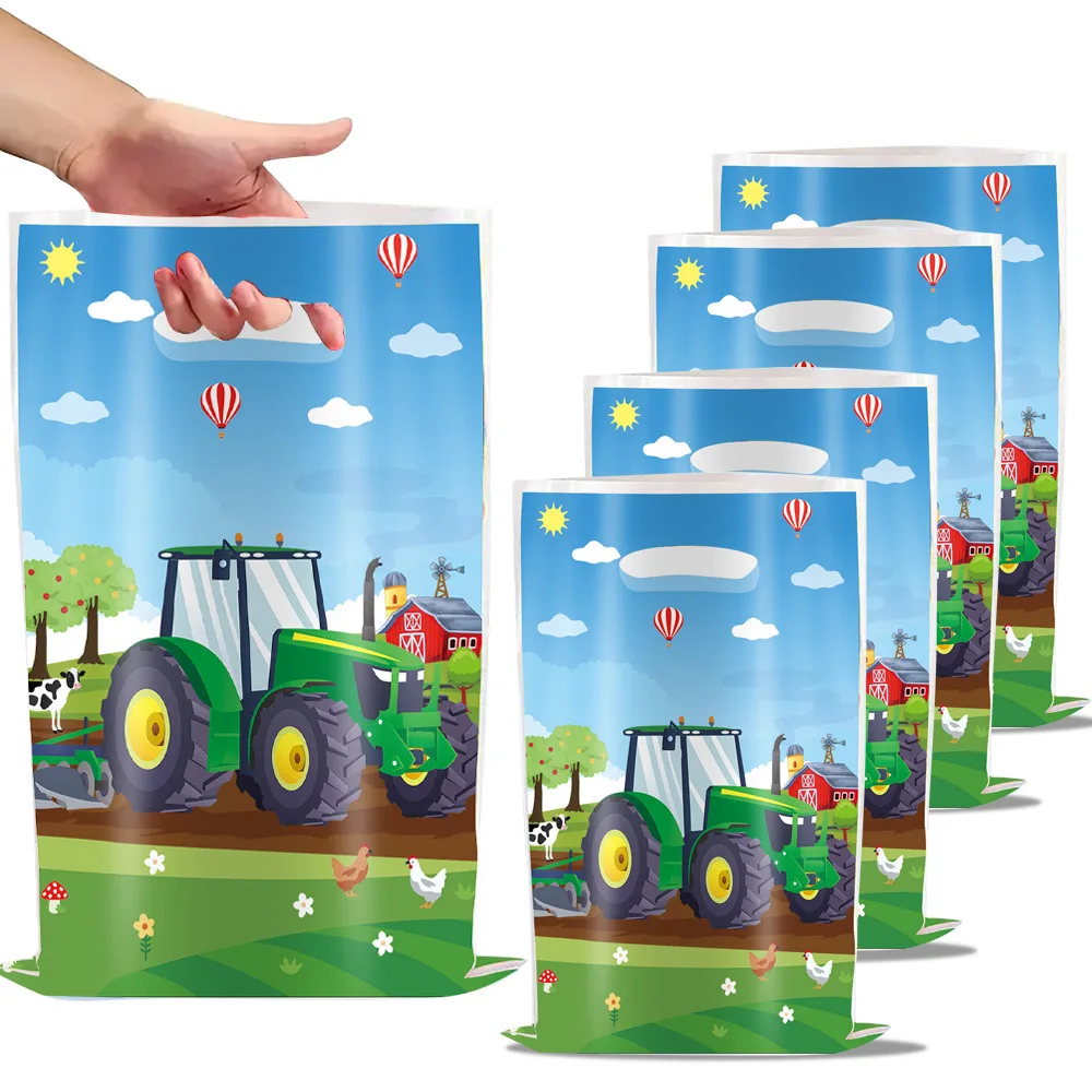 Green Tractor Gift Bags Birthday Party Decoration Truck Tractor Candy Cookie Package Baby Shower Kids Favor Gifts Party Supplies