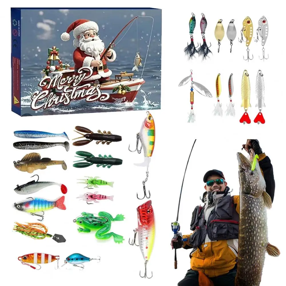 24/26Pcs/Set Christmas Fishing Lure Advent Calendar Artificial Soft Hard Bait Accessories Countdown Calendar Blind Box Gift