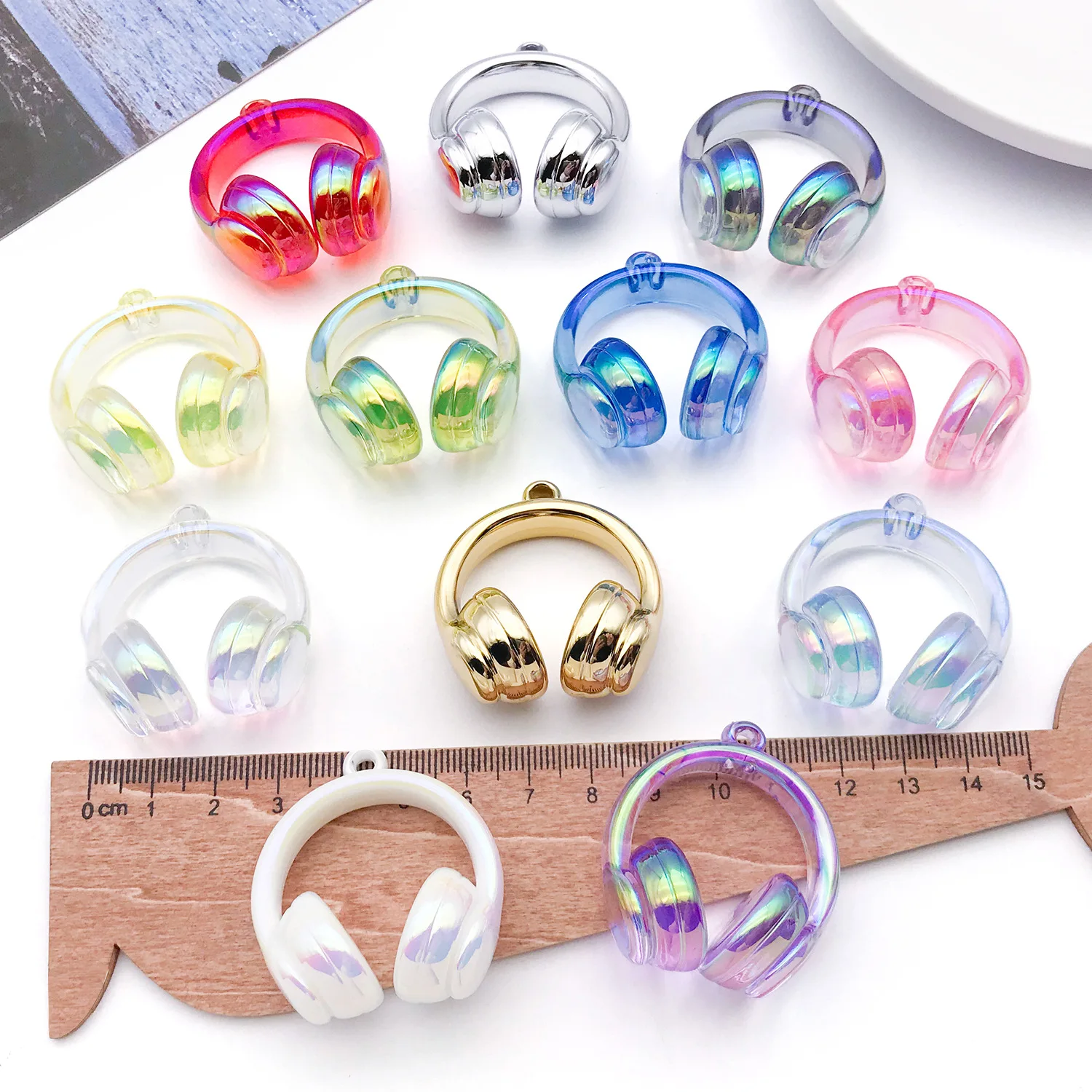 Random 10Pcs Mini Colorful Headphone Shaped Acrylic Pendants, Exquisite Headphone Charms For DIY Keychains & Bracelets Accessory