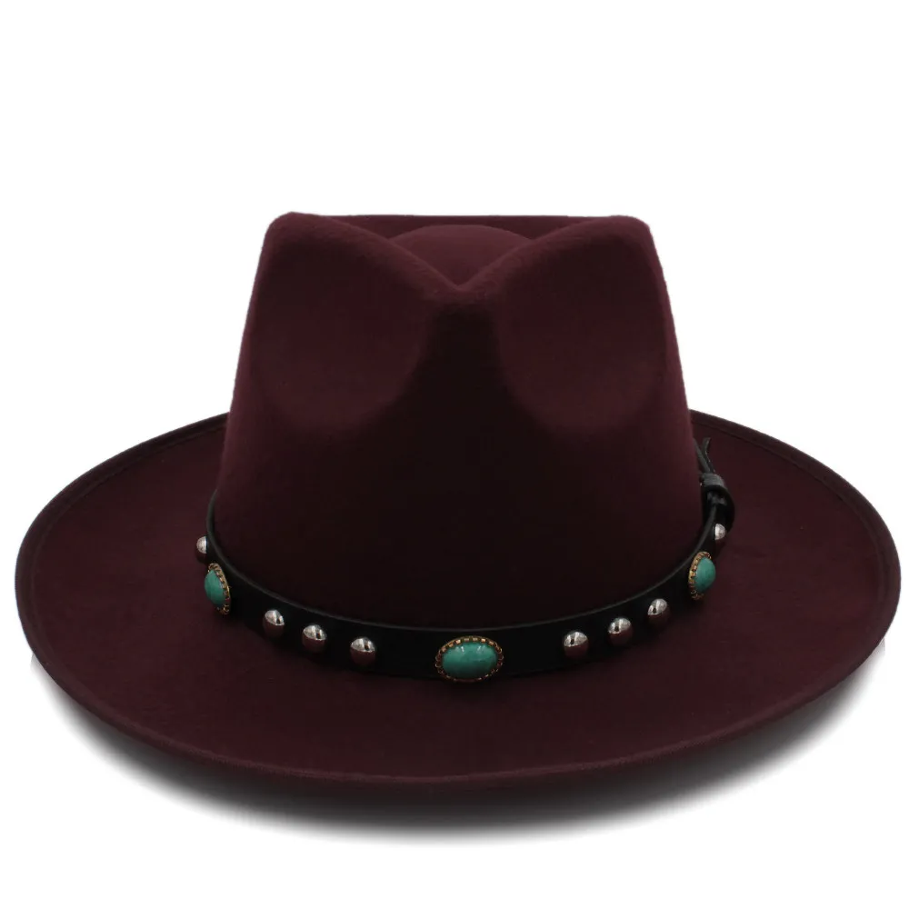 trilby hats for men solid fedora hat Curl Turquoise Studded Leather Band wide Brim Autumn Winter Panama classic hat wholesale