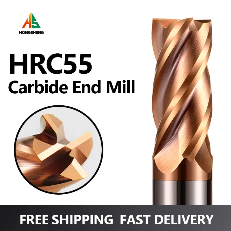 HRC55 Carbide End Mill 4Flutes Metal Steel Tungsten Milling Cutter Alloy Coating Cutting Tool CNC Maching 1 2 3 4 5 6 7 8 9-20MM