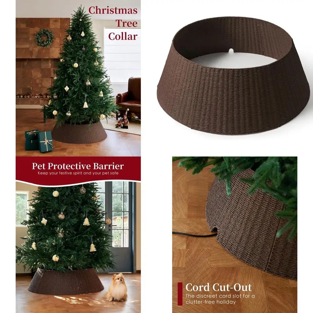 

Rustic Wicker Christmas Tree Collar - Handcrafted Rattan for 9-12ft Artificial Trees (Brown)