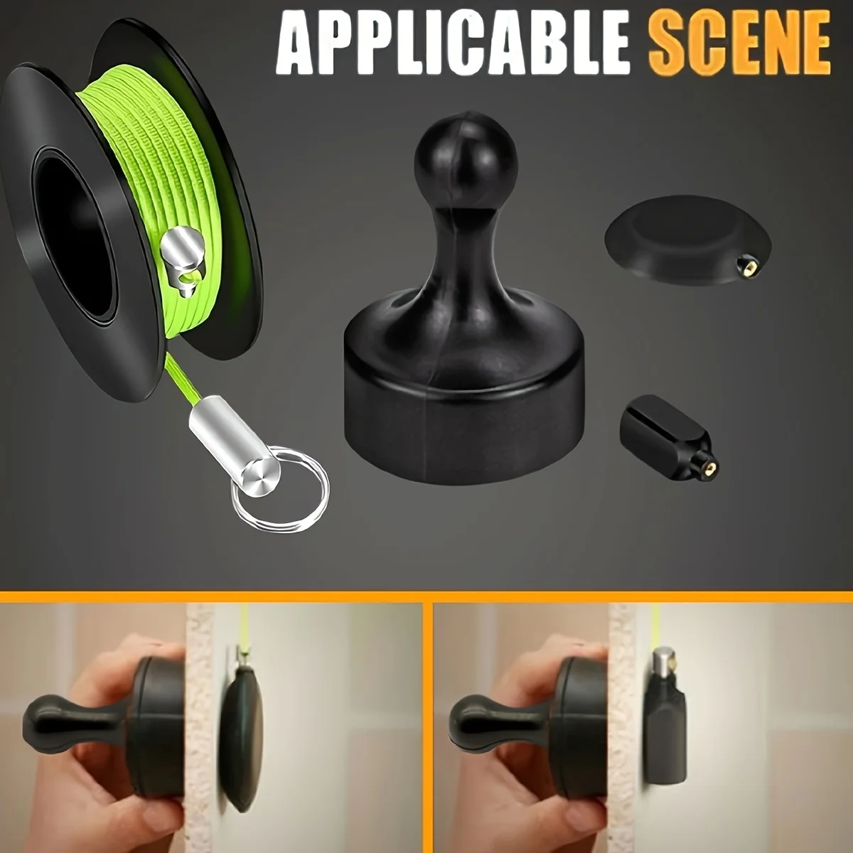 Magnetic Wire Puller Tool with Nylon Coated Hook & Flexible Green-Yellow Line for Threading in Pipes Dark Lines Electrical Work