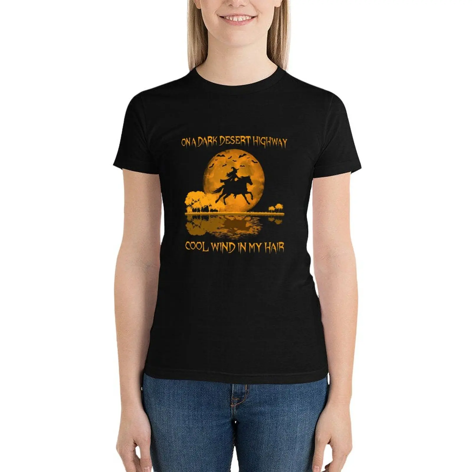 

Horse halloween On A Dark Desert Highway Cool Wind In My Hair T-Shirt hippie clothes Blouse oversized Women's cotton t-shirt