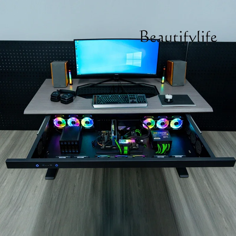 C Computer Case Integrated Table Transparent Desktop Assembly Machine Drawer Type Large Chassis Electric Lifting E-sports Table