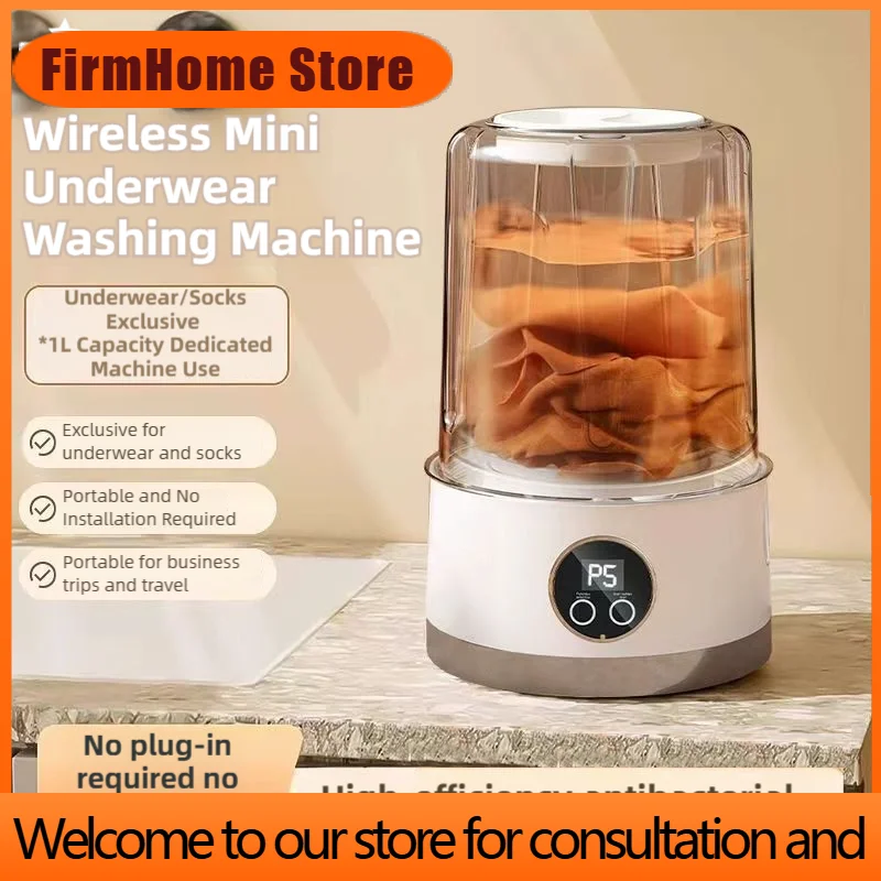 FirmHome StoreCordless 1L Mini Washer USB Rechargeable 3000mAh 2-Speed Portable For Travel Socks Underwear Clothes Washing Cups