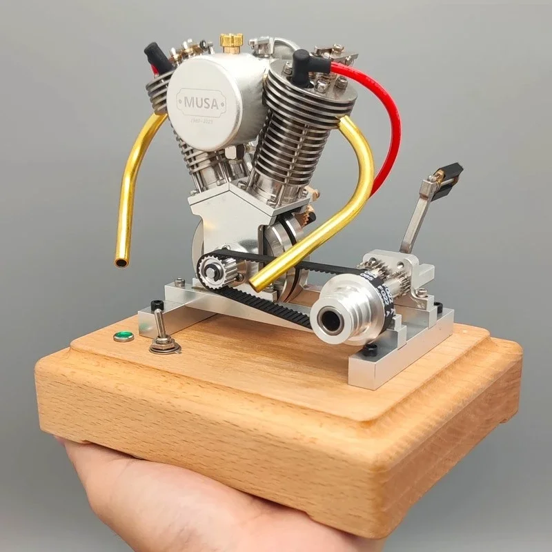 Miniature V2 Twin Cylinder Engine Model Metal Internal Combustion Engine Toy 4.4CC