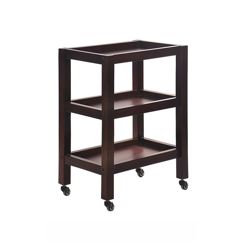 

Wooden three-layer storage cart Beauty salon trolley Movable storage rack