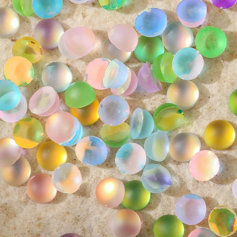 

100Pcs/Lot Summer 5mm Nail Art Opal Mixed Color Small Plating Color Symphony AB Flat Bottom Resin Round Jelly Candy Scrub Sticke