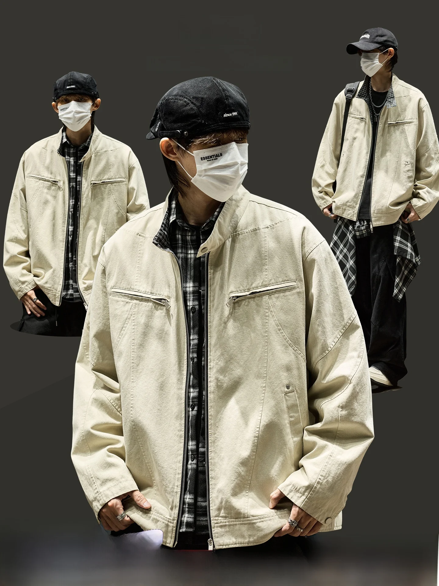 

Свободный крой пилотный джет для мужчин, весна-осень 2025, новинка Sle, деконструированная лоскутная спецодежда с воротником-стойкой, топ для американского пилота