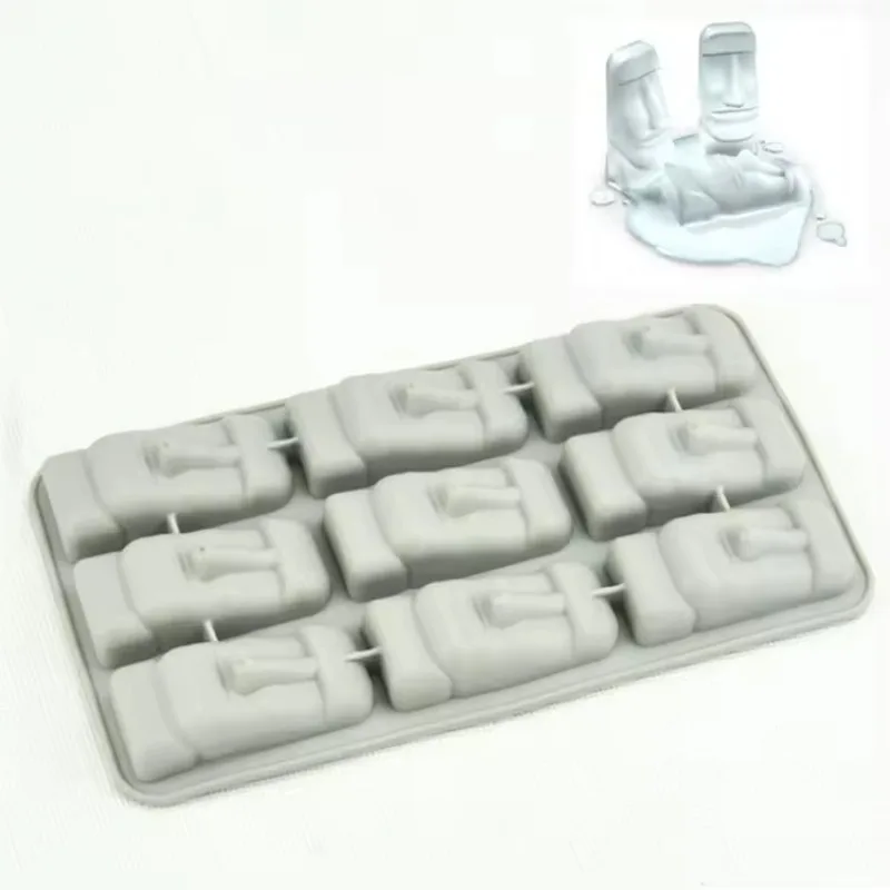 Moai pedra escultura congelada mini placa de gelo de silicone cubo de gelo diy molde verão mini molde de bolo de silicone