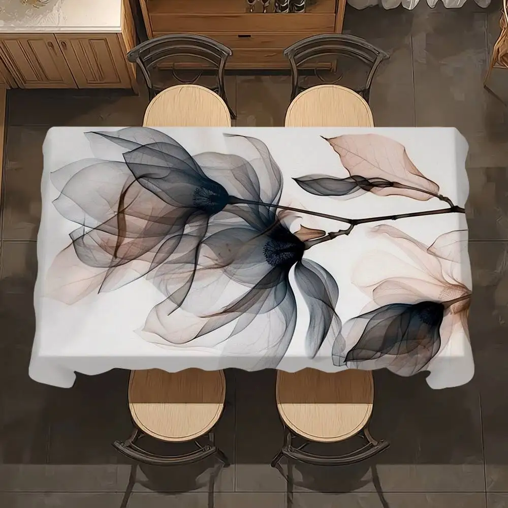 Transparent Flowers Table Cloth Picnic Terrace Restaurant Holiday Party Washable Stain-Proof Polyester Tablecloth