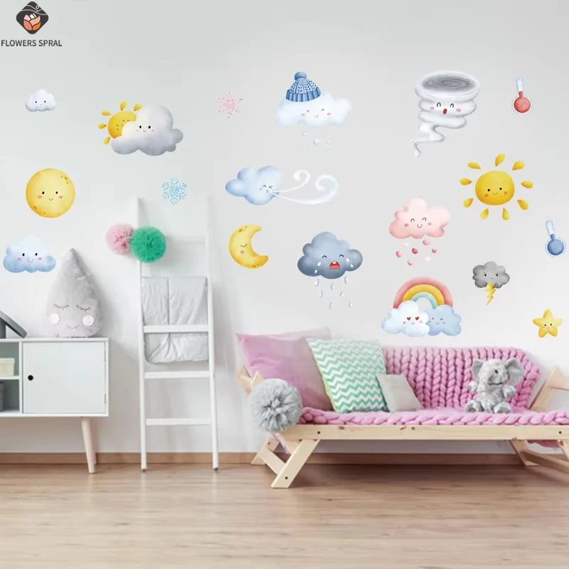 Weather Element Wall Stickers, Sun, Lightning, Snowflakes And Other Self-Adhesive Wall Stickers, Used For Room Decoration