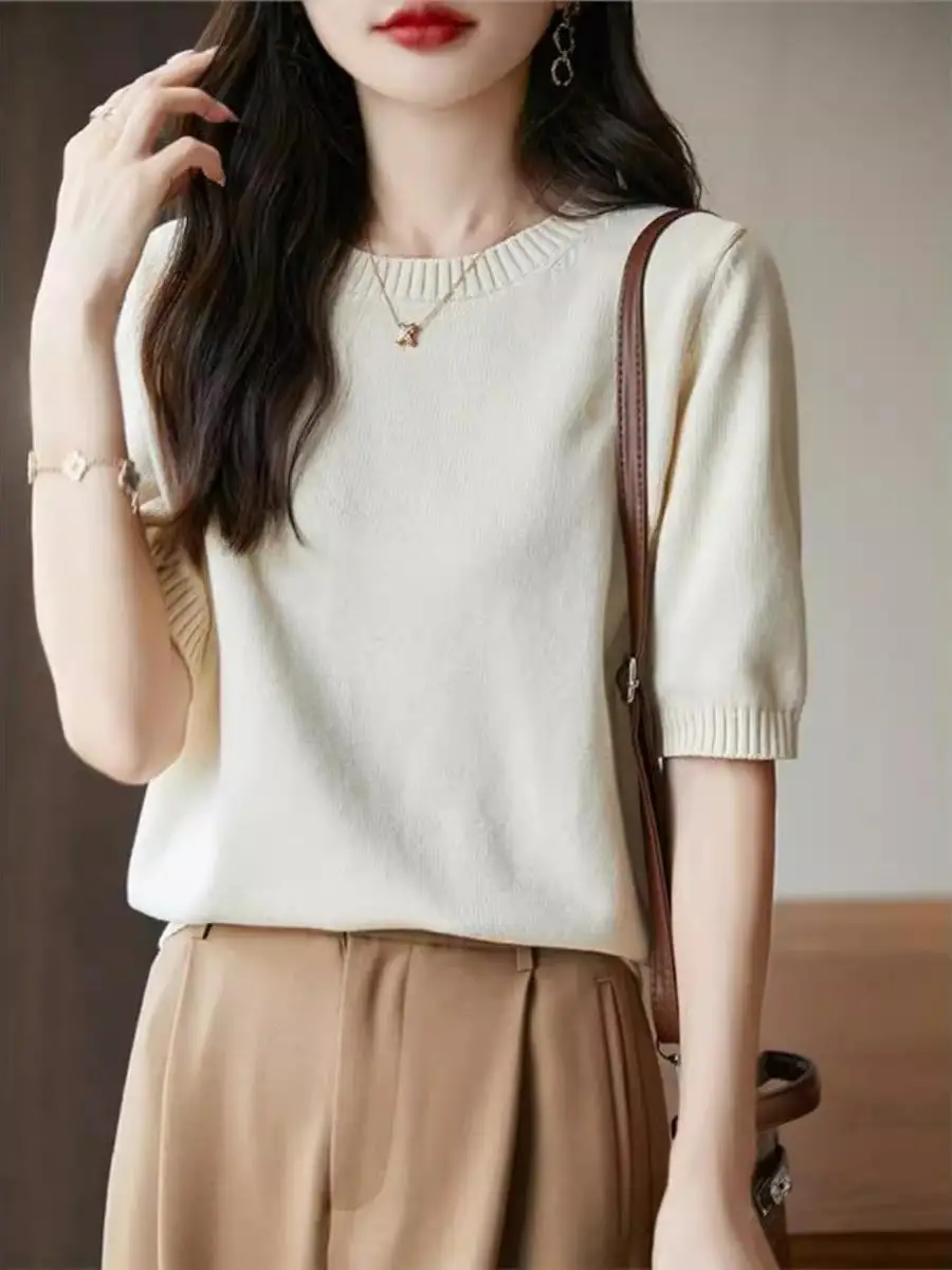 

Свободный женский вязаный хлопковый свитер f Sve round Ne Five Sve Thermal Slimming Top Base irt Футболка