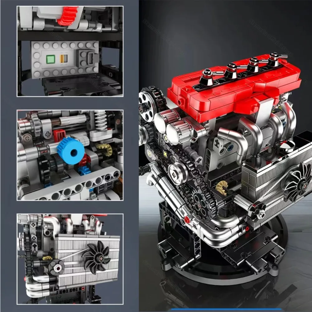 Mould King 10235 811pcs 4-Cylinder Engine Building Blocks Model with Motor for Kids & Adults with AAA Battery Box M Motor