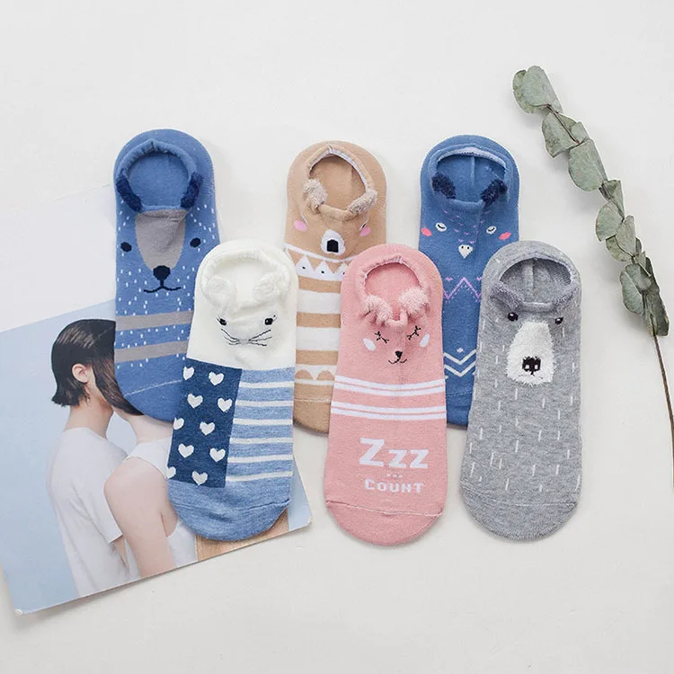 16 Pairs Cute Animal Ear Women Cotton Socks Kawaii Cat Dog Summer Short Socks Girl Socks US5-9