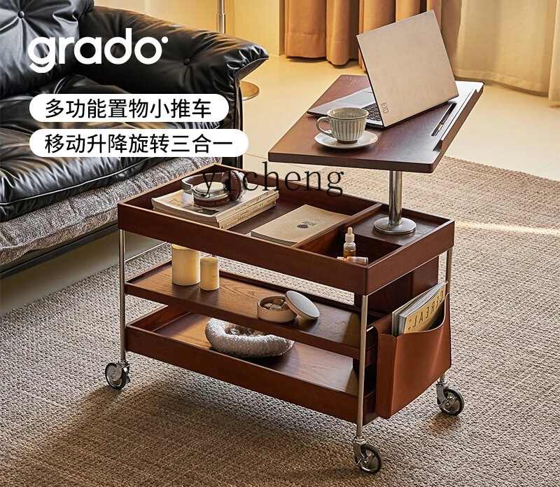 

ZYA medieval trolley can be lifted and lowered, movable coffee table, living room mobile storage small side table