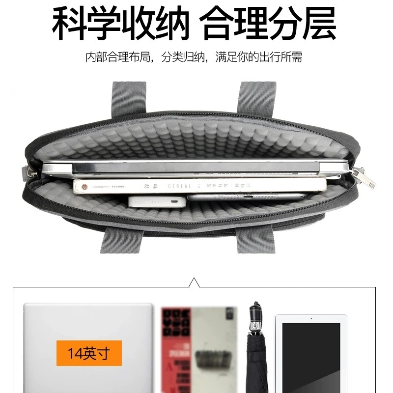 حقيبة كمبيوتر مزدوجة الطبقات مقاومة للزلازل ومقاومة للماء، حقيبة محمولة بكتف واحد مائلة، 14/16/17 بوصة la #4