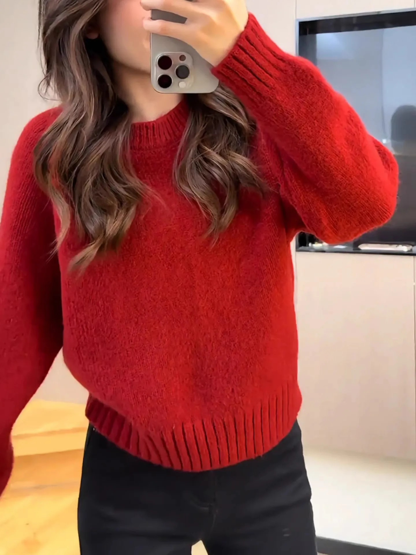 Cisas الأحمر ort محبوك سترة Aosphere الشعور شتاء جديد وصول المرأة الأعلى الحلو Sle فضفاضة تناسب طويلة Sve #1