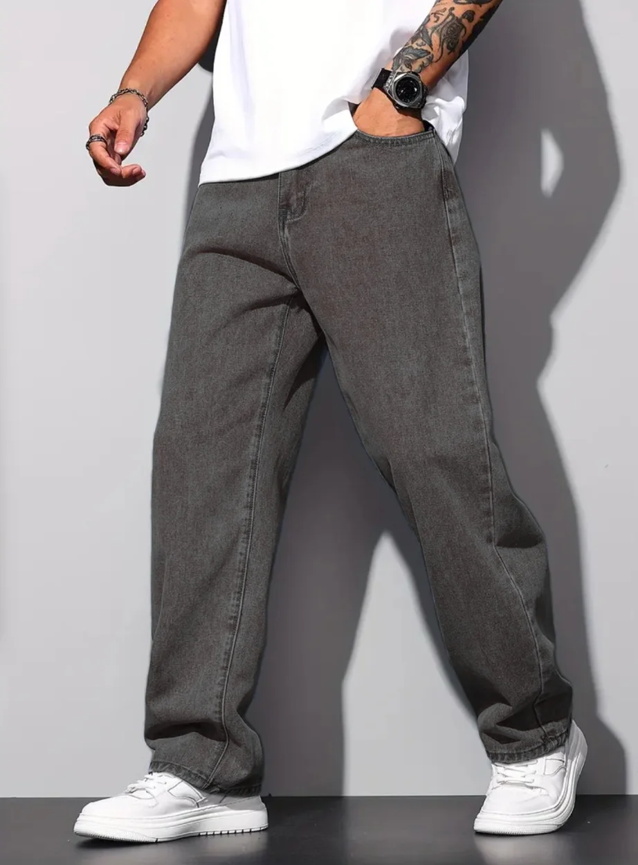 

Мужские прямые джинсы, темно-серые потертые мужские брюки-карго с винтажной отделкой для городского утилита